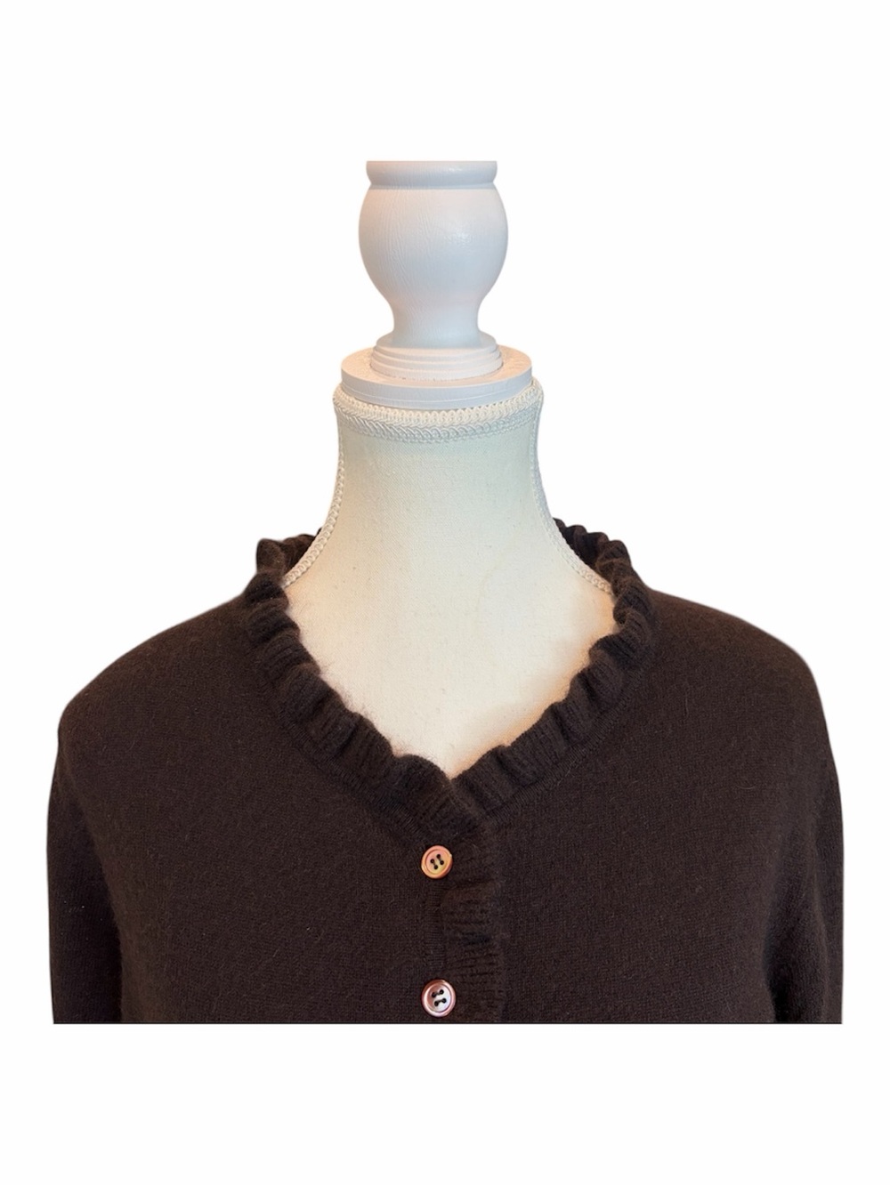 Pure Collection Cashmere Sz 14 Brown Ruffle Trim Edge Cardigan Sweater View 3